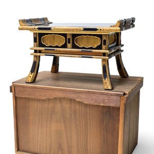 Antique Japanese Buddhist Altar Stand | Lacquer & Gilt Kumotsudai Mae-tsukue | Edo-Meiji Temple Furnishing Offering Table