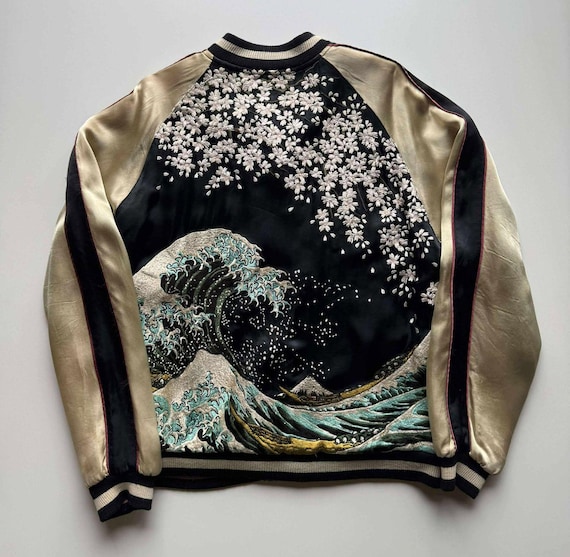Super Rare Katsushika Hokusai Great Wave & Sakura Sukajan Jacket
