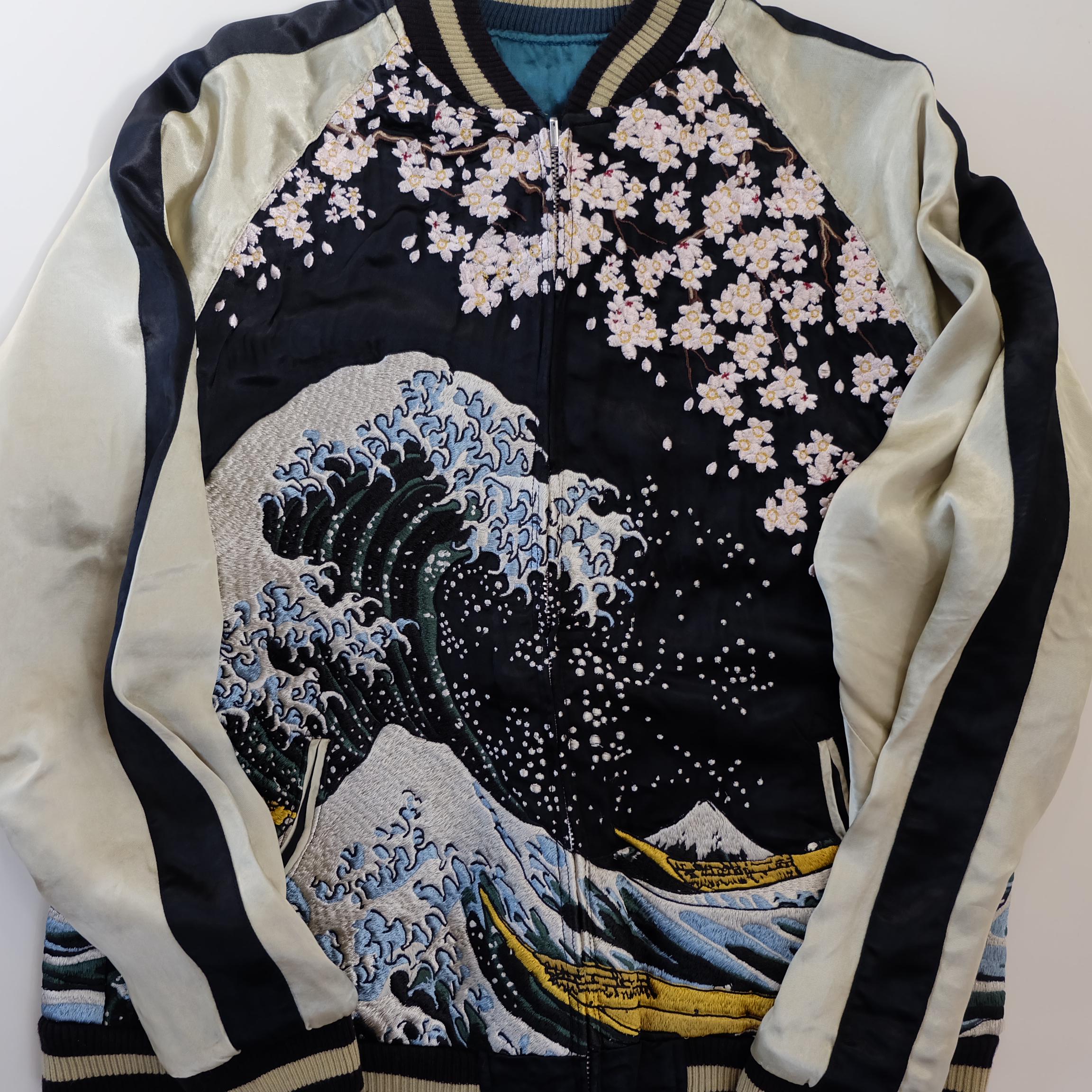 Vintage Japanese Japan KATSUSHIKA HOKUSAI Nami Wave Sakura Blue