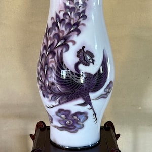 Large Japanese Cloisonné Shippo Ikebana Art Vase - Phoenix Bird & Cloud Motif – Handcrafted Enamel Art, White Collectible Decorative Vase