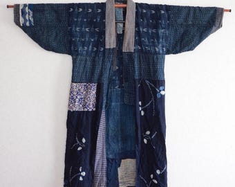 日本のアンティーク 襤褸刺子ナイトウェア ジャケット 藍着物
