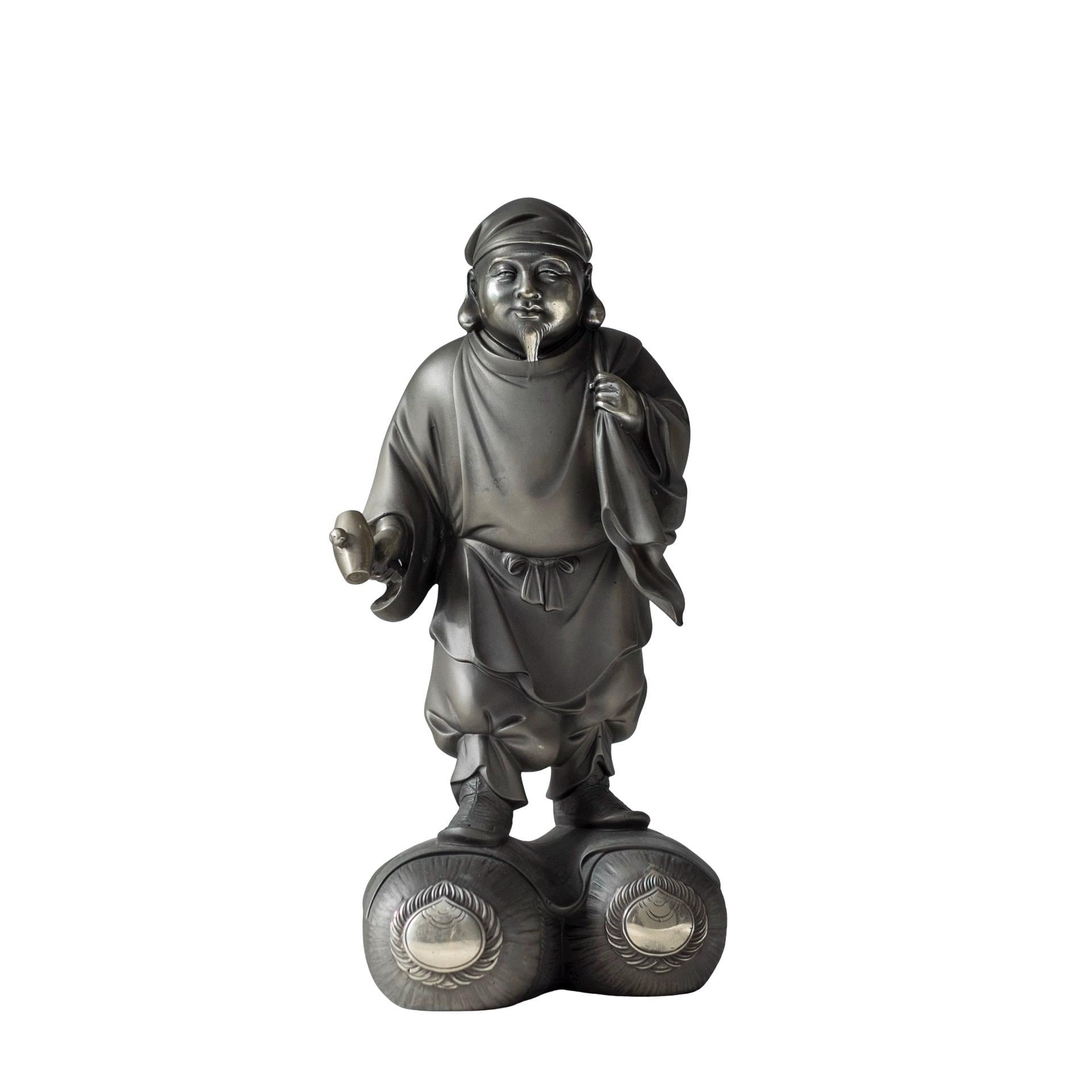 Japanese Sterling Silver 7 Lucky God Buddhist God Diety Daikoku Buddha Wealth Fortune Prosperity Zen Wabi Sabi Tokonoma Okimono Statue Art