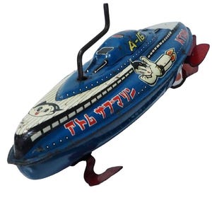 Vintage Astro Boy Tin Speed Racer Boat Ship Wind-Up Toy | Mighty Atom by ATD Japan | Showa Retro Tezuka Osamu Tetsuwan Atom | 1960s Tinplate