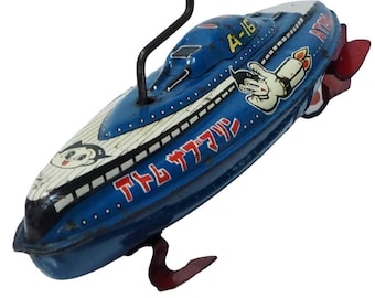 Vintage Astro Boy Tin Speed Racer Boat Ship Wind-Up Toy | Mighty Atom by ATD Japan | Showa Retro Tezuka Osamu Tetsuwan Atom | 1960s Tinplate