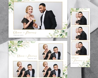 Sage Greenery and Gold Photobooth Template Elegant Wedding Photo Booth Design Eucalyptus and Gold Overlay Customizable Instant Download
