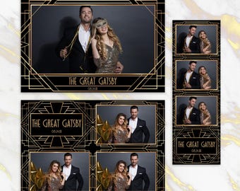 Great Gatsby Photobooth Template Roaring 20s Black & Gold Art Deco Frame New Year’s Eve Countdown Party Wedding Birthday Photo Booth Overlay