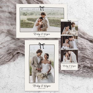 Plantilla de fotomatón con lazo elegante, plantilla de fotomatón de boda, marco de fotomatón coqueto, fotomatón de compromiso, superposición de tira de fotos editable
