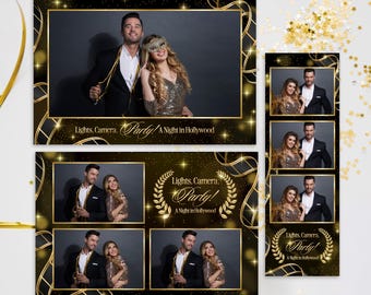Modèle Photobooth de bande de film hollywoodien Modèle de cabine Photo tapis rouge Soirée cinéma superposition de lumières Cadre glamour hollywoodien