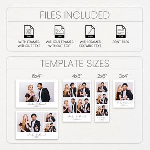 Modern classic wedding photobooth template Minimalist black & white editable overlay for photo booth Elegant frame 4x6 strip polaroid image 4