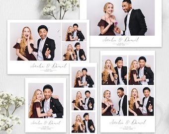 Modern classic wedding photobooth template Minimalist black & white editable overlay for photo booth Elegant frame 4x6 strip polaroid