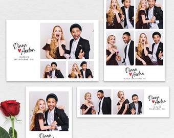 May include: A photo booth backdrop with a white background and a collage of four photos of a couple. The photos are arranged in a 2x2 grid. The couple are smiling and laughing in the photos. The text "Diana Aedan 18.09.25 MELBOURNE, VIC" is printed at the bottom of the backdrop.