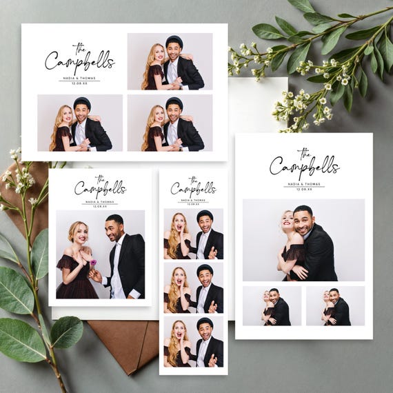 Minimalist Wedding Photobooth Template Elegant Black and White Photo Booth Overlay Simple Modern Wedding Photobooth Frame 4x6 Strip Template