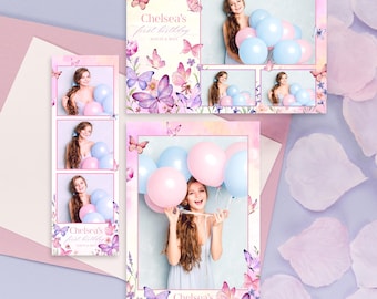 Pastel Butterfly Photobooth Template Enchanted Frame Editable Whimsical Photo Booth Girls Pink & Purple Floral Princess Birthday Photobooth