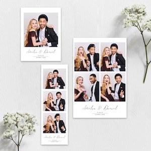 Modern classic wedding photobooth template Minimalist black & white editable overlay for photo booth Elegant frame 4x6 strip polaroid image 2