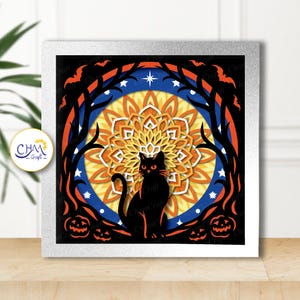 3D Halloween Cat Shadow Box SVG Template: Layered Paper Cut Light Box (Digital Download)