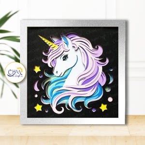 Licorne 3D Shadow Box SVG, SVG licorne 3D, modèle de boîte d'ombre, SVG en couches 3D, caisson lumineux en papier découpé, pour Cricut, pour Silhouette
