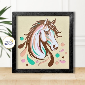 Scatola luminosa con ombra 3D a forma di cavallo in formato SVG, SVG con ombra 3D, modello per scatola luminosa, SVG a strati 3D, scatola luminosa con ritaglio di carta, per Cricut, per Silhouette