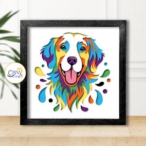 3D Golden Retriever Schattenbox SVG, 3D Hund SVG, Schattenbox Vorlage, 3D-Schichten SVG, Papierschnitt Licht Box, für Cricut, für Silhouette