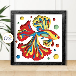 Scatola luminosa in formato SVG con pesce Betta 3D, modello di scatola luminosa in formato SVG con strati 3D, scatola luminosa in formato cartaceo ritagliata, per Cricut, per Silhouette