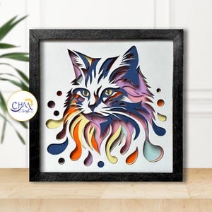 3D猫シャドーボックスSVG、3D猫SVG、シャドーボックステンプレート、3DレイヤーSVG、ペーパーカットライトボックス、Cricut用、Silhouette用