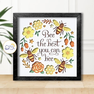 3D Bee The Best Shadow Box SVG, 3D Bee SVG, Shadow Box Template, 3D Layered SVG, Paper Cut Light Box, for Cricut, for Silhouette