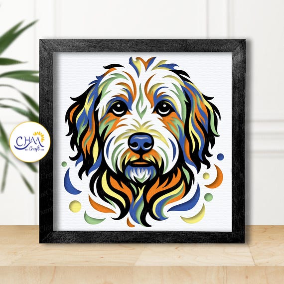 3D Doodle Dog Shadow Box SVG: Dog Layered Paper Cut Template (Digital Download)