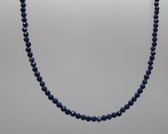 Dainty Lapis Lazuli Choker Necklace, Faceted Lapis Necklace, Silver Lobster Clasp Adjustable Length, Choice of  Lengths