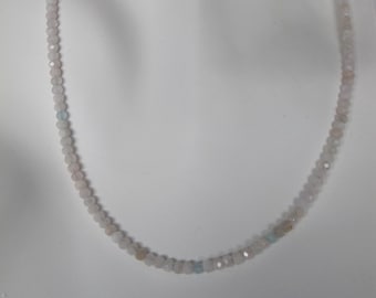 Dainty White, Pale Pink and Gray 3 mm Morganite Sparkly Choker/Necklace, Silver Lobster Clasp Adjustable Length, Choice of Lengths