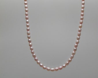 Dainty Freshwater Pearl Choker Necklace, 4 mm Pink Rice Pearl Necklace, Silver Plated Lobster Clasp and Extension Chain 16.5-18 inches long