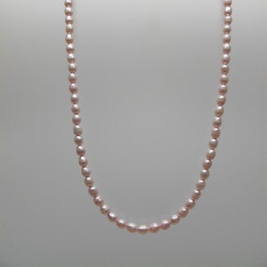 Dainty Freshwater Pearl Choker Necklace, 4 mm Pink Rice Pearl Necklace, Silver Plated Lobster Clasp and Extension Chain 16.5-18 inches long image 1