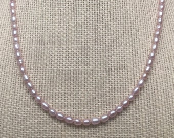 Dainty Freshwater Pearl Choker Necklace, 4 mm Pink Rice Pearl Necklace, Silver Plated Lobster Clasp and Extension Chain 16.5-18 inches long