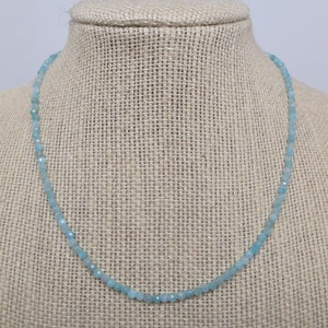 Aquamarine Sparkly Choker/Necklace, Dainty 2.5 mm Beads of Varying Shades of Aqua, Silver Lobster Clasp , Adjustable and Choice of Lengths image 2