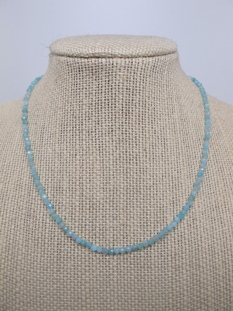 Aquamarine Sparkly Choker/Necklace, Dainty 2.5 mm Beads of Varying Shades of Aqua, Silver Lobster Clasp , Adjustable and Choice of Lengths image 2