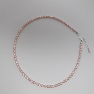 Dainty Freshwater Pearl Choker Necklace, 4 mm Pink Rice Pearl Necklace, Silver Plated Lobster Clasp and Extension Chain 16.5-18 inches long image 4