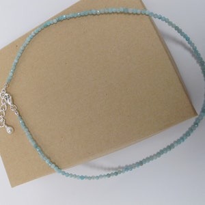 Aquamarine Sparkly Choker/Necklace, Dainty 2.5 mm Beads of Varying Shades of Aqua, Silver Lobster Clasp , Adjustable and Choice of Lengths image 9