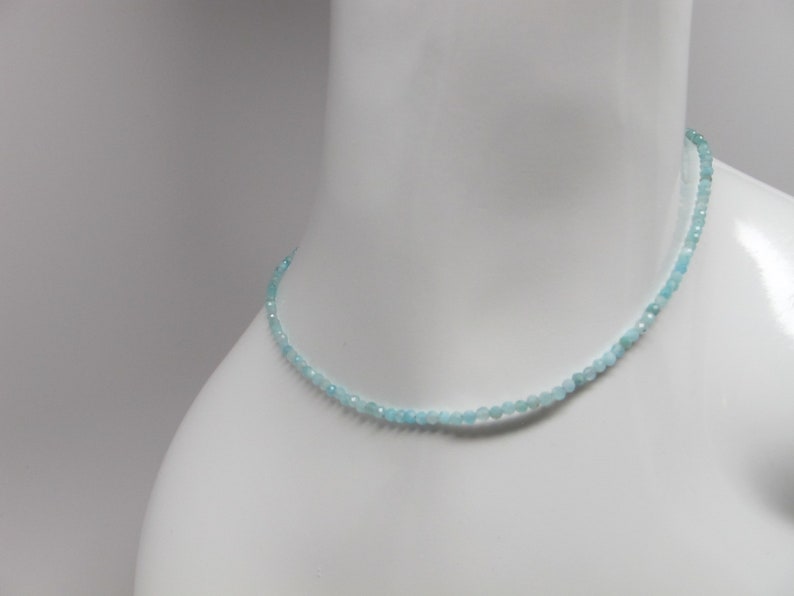 Aquamarine Sparkly Choker/Necklace, Dainty 2.5 mm Beads of Varying Shades of Aqua, Silver Lobster Clasp , Adjustable and Choice of Lengths image 5