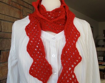 Crocheted Scarf, Red, Extra Long 86 inches, 100% Acrylic