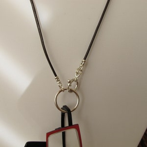 Glasses Holder/Keeper Necklace, Sterling Silver Loop, Clasp, Crimps, on Greek Leather Cord, Black 23 in. image 2