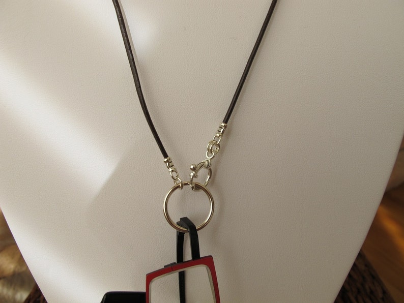 Glasses Holder/Keeper Necklace, Sterling Silver Loop, Clasp, Crimps, on Greek Leather Cord, Black 23 in. image 2