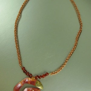 Bold Copper Necklace, Copper and Brass Chain, Spiral Copper Pendant, Carnelian Beads Copper Clasp, 21.5 inches image 4