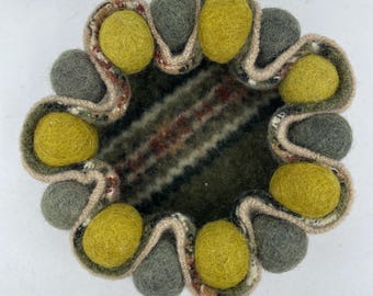 Felted Wool Coin Tray, Recycled Sweater, Olive Green, Khaki and Off-White Jewelry Bowl