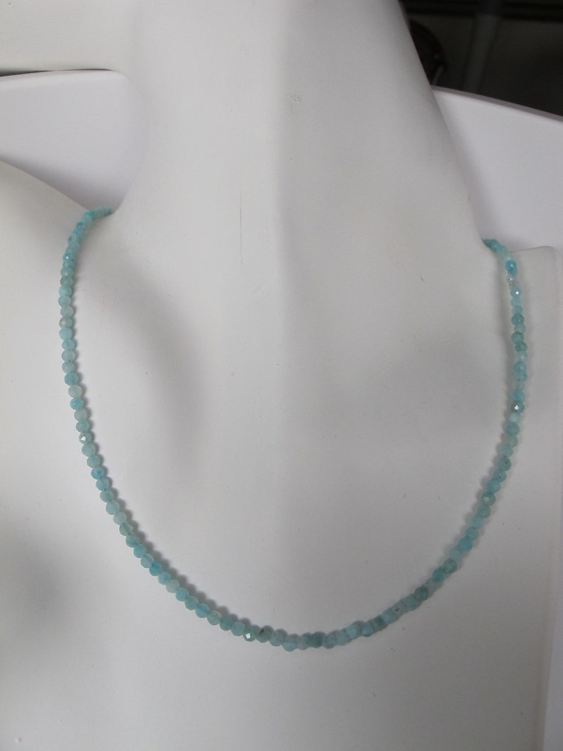 Aquamarine Sparkly Choker/Necklace, Dainty 2.5 mm Beads of Varying Shades of Aqua, Silver Lobster Clasp , Adjustable and Choice of Lengths image 3