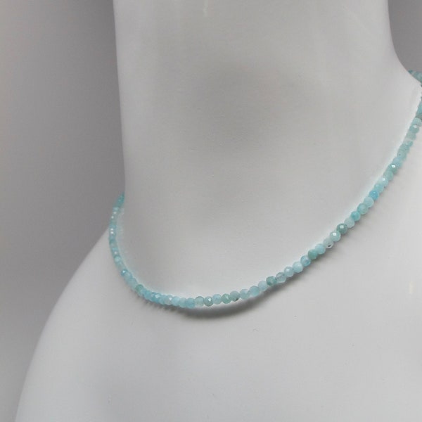 Aquamarine Sparkly Choker/Necklace, Dainty 2.5 mm Beads of Varying Shades of Aqua, Silver Lobster Clasp , Adjustable and Choice of Lengths
