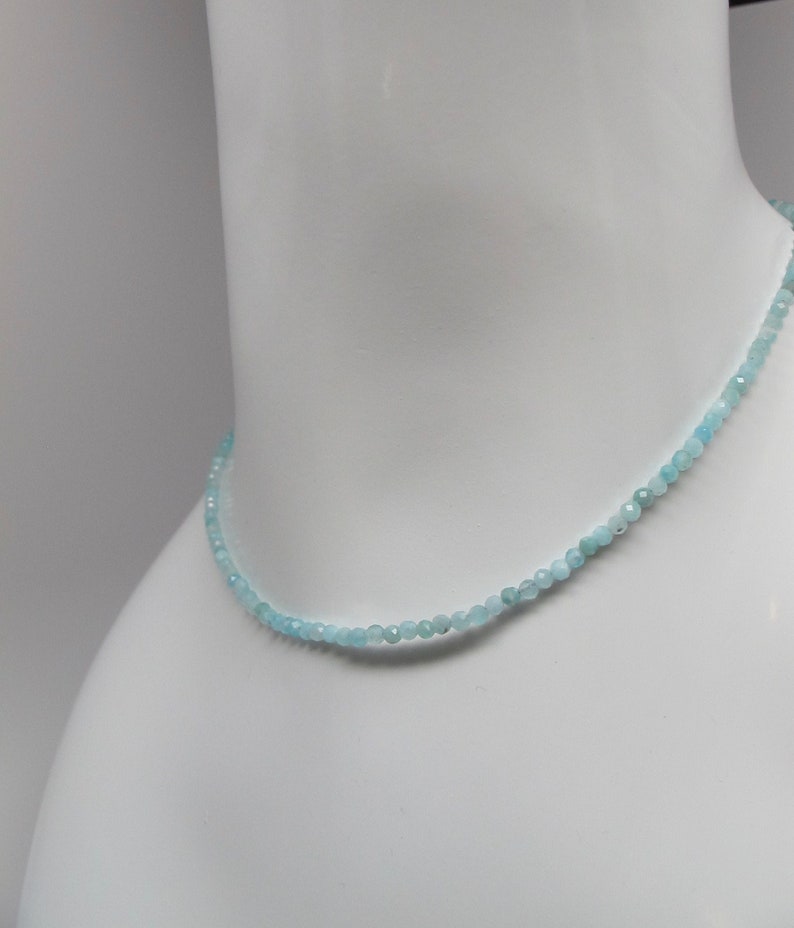 Aquamarine Sparkly Choker/Necklace, Dainty 2.5 mm Beads of Varying Shades of Aqua, Silver Lobster Clasp , Adjustable and Choice of Lengths image 1