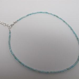 Aquamarine Sparkly Choker/Necklace, Dainty 2.5 mm Beads of Varying Shades of Aqua, Silver Lobster Clasp , Adjustable and Choice of Lengths image 8