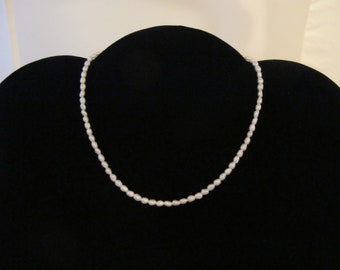 Dainty Pearl Choker Necklace, White Rice Pearl Necklace, Silver Lobster Clasp, Silver Extension Chain