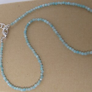 Aquamarine Sparkly Choker/Necklace, Dainty 2.5 mm Beads of Varying Shades of Aqua, Silver Lobster Clasp , Adjustable and Choice of Lengths image 4