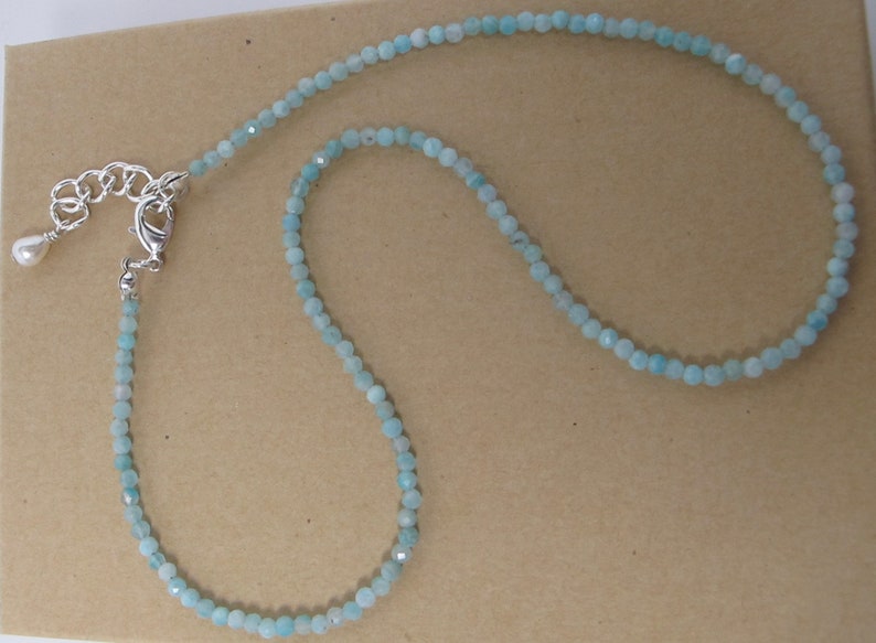 Aquamarine Sparkly Choker/Necklace, Dainty 2.5 mm Beads of Varying Shades of Aqua, Silver Lobster Clasp , Adjustable and Choice of Lengths image 4