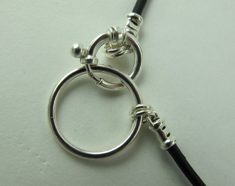 Glasses Holder/Keeper Necklace, Sterling Silver Loop, Clasp, Crimps, on Greek Leather Cord, Black 23 in. image 3