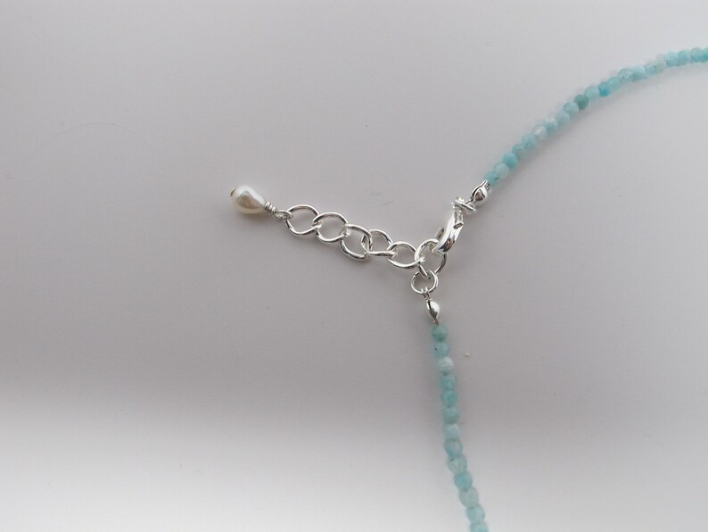 Aquamarine Sparkly Choker/Necklace, Dainty 2.5 mm Beads of Varying Shades of Aqua, Silver Lobster Clasp , Adjustable and Choice of Lengths image 6